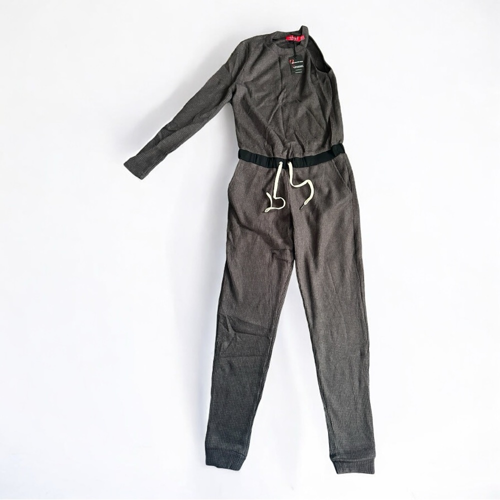 n:Philanthropy Women’s Baywood Jumpsuit Charcoal Waffle Knit One Shoulder Medium